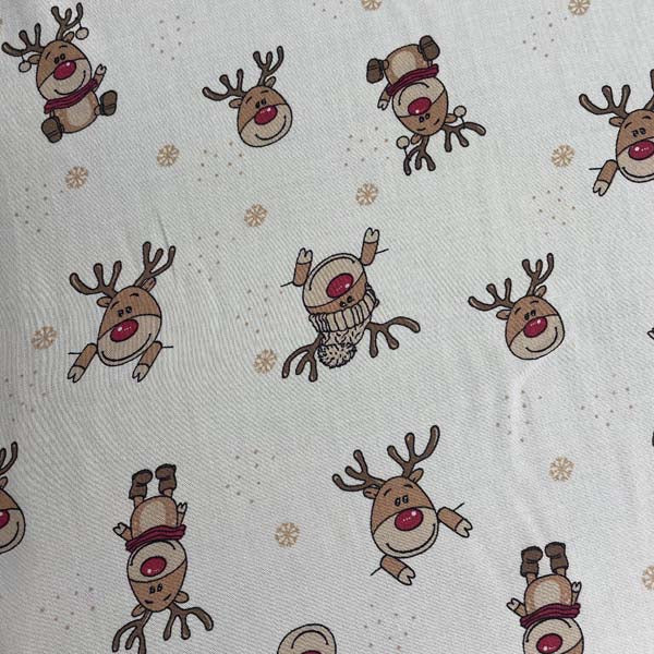 Reindeer Print Lightweight Christmas Cotton Deadstock Fabric