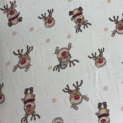Reindeer Print Lightweight Christmas Cotton Deadstock Fabric