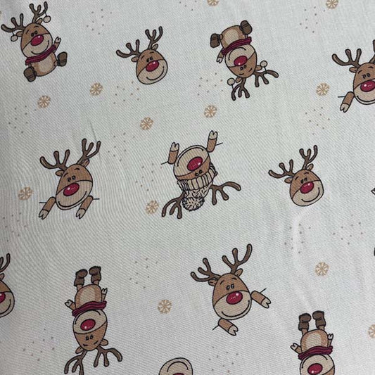 Reindeer Print Lightweight Christmas Cotton Deadstock Fabric