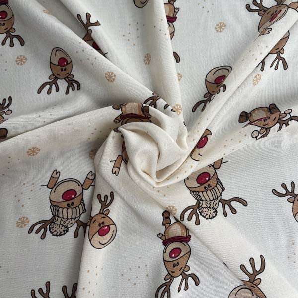Reindeer Print Lightweight Christmas Cotton Deadstock Fabric