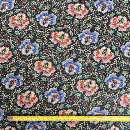 Red & Blue Feather Floral Chiffon Deadstock Fabric
