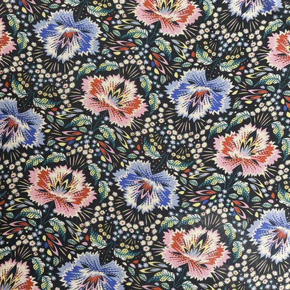 Red & Blue Feather Floral Chiffon Deadstock Fabric