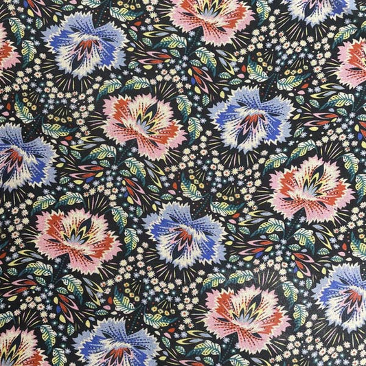 Red & Blue Feather Floral Chiffon Deadstock Fabric