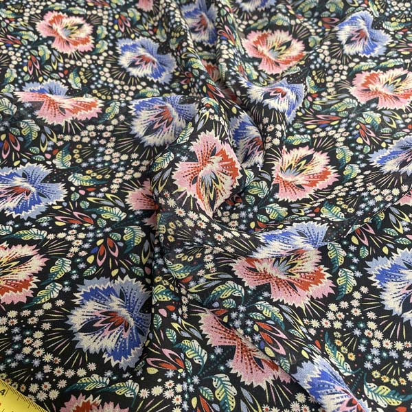 Red & Blue Feather Floral Chiffon Deadstock Fabric