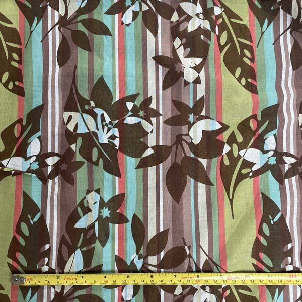 Brown Leaf & Multicolour Stripe Cotton Deadstock Fabric