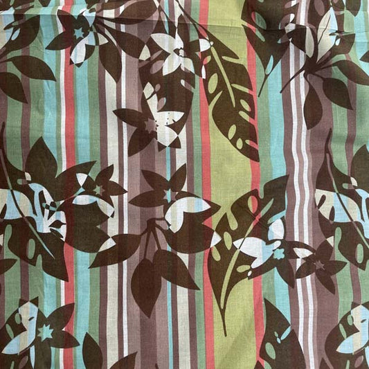 Brown Leaf & Multicolour Stripe Cotton Deadstock Fabric