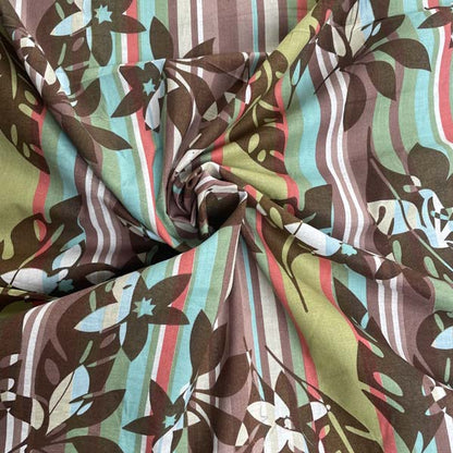Brown Leaf & Multicolour Stripe Cotton Deadstock Fabric