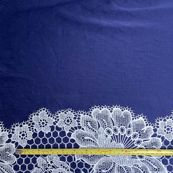 Navy Blue & White Lace Print Cotton Deadstock Fabric