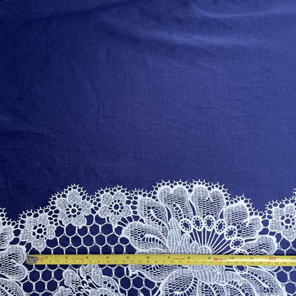 Navy Blue & White Lace Print Cotton Deadstock Fabric