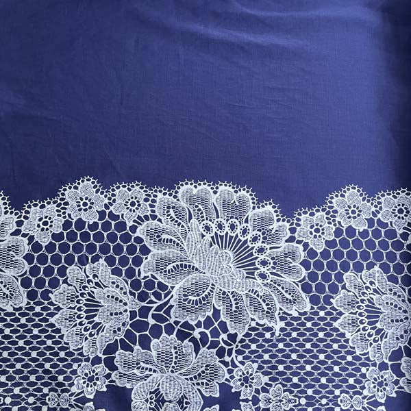 Navy Blue & White Lace Print Cotton Deadstock Fabric
