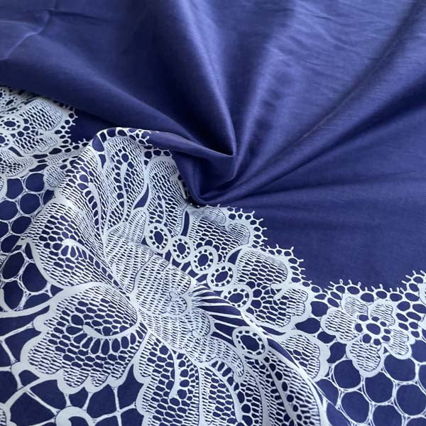 Navy Blue & White Lace Print Cotton Deadstock Fabric