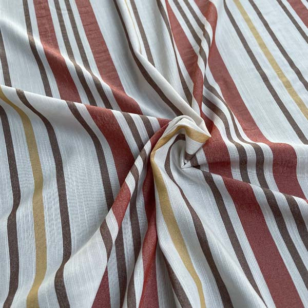 White, Brown & Orange Striped Georgette Deadstock Fabric