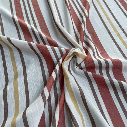 White, Brown & Orange Striped Georgette Deadstock Fabric