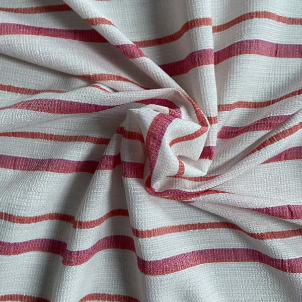 White, Pink & Orange Striped Georgette Deadstock Fabric
