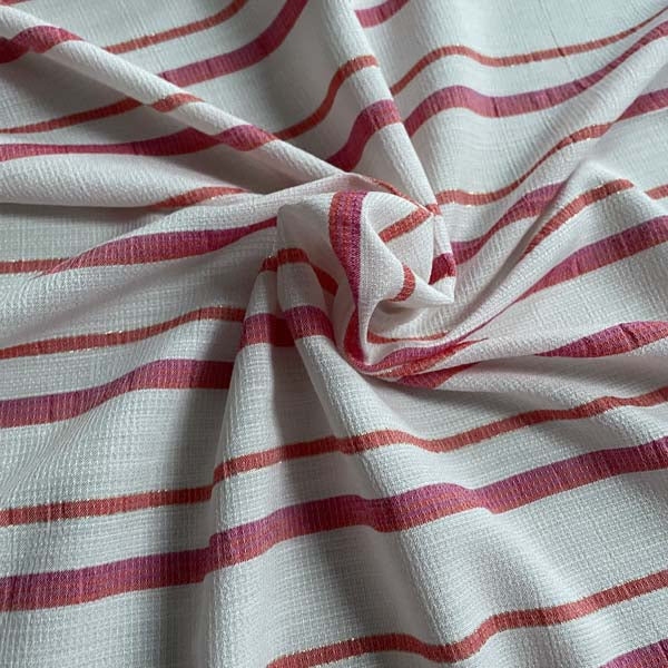 White, Pink & Orange Striped Georgette Deadstock Fabric