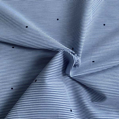 Blue Stripe & Navy Polka Dot Shirting Deadstock Fabric