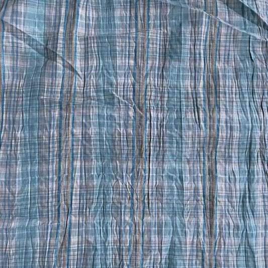 Turquoise Grey & Silver Check Shirting Deadstock Fabric