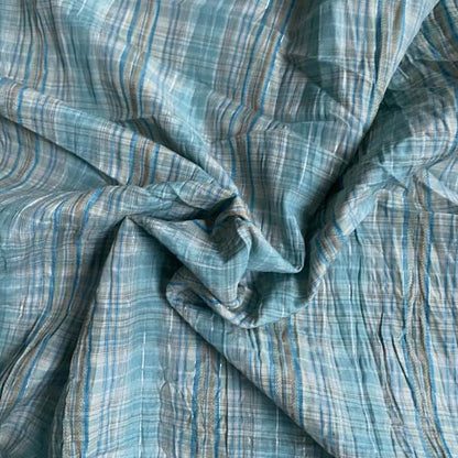 Turquoise Grey & Silver Check Shirting Deadstock Fabric