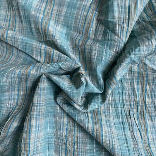 Turquoise Grey & Silver Check Shirting Deadstock Fabric