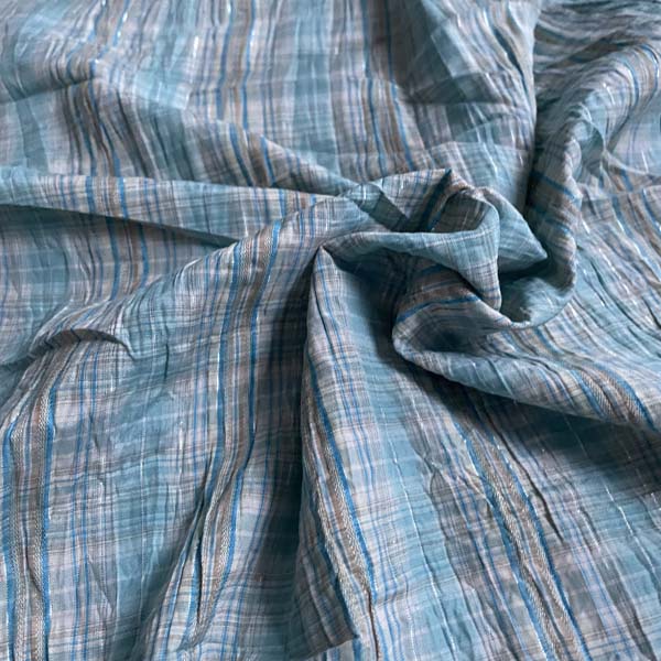 Turquoise Grey & Silver Check Shirting Deadstock Fabric