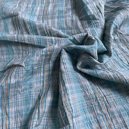 Turquoise Grey & Silver Check Shirting Deadstock Fabric