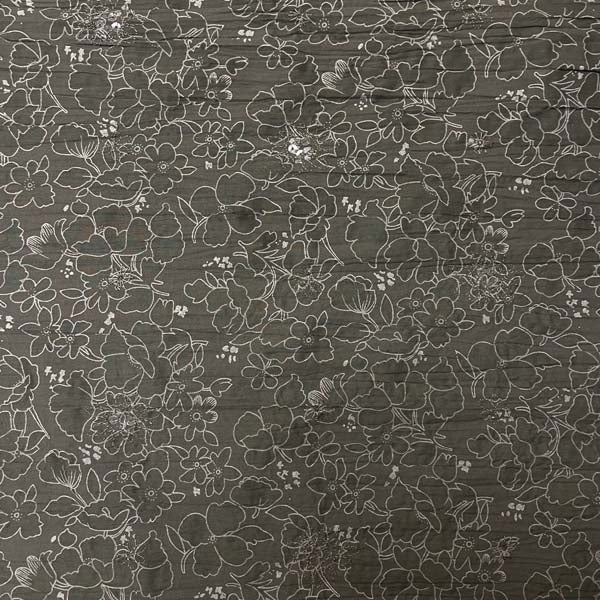 Khaki Green Floral Sequin Seersucker Deadstock Fabric
