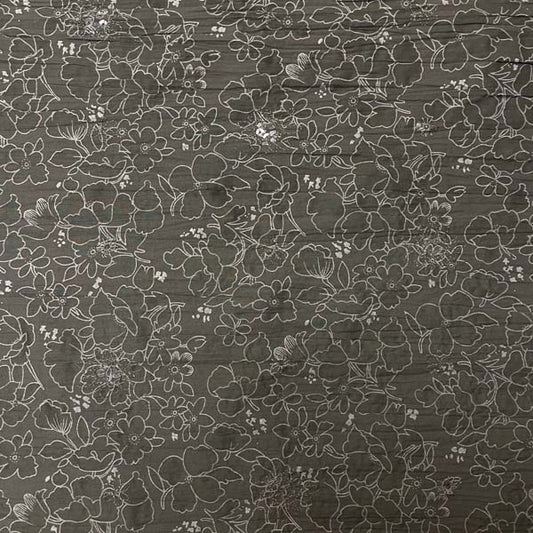 Khaki Green Floral Sequin Seersucker Deadstock Fabric