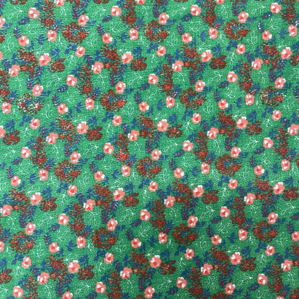 Green & Red Egyptian Block Print Cotton Deadstock Fabric