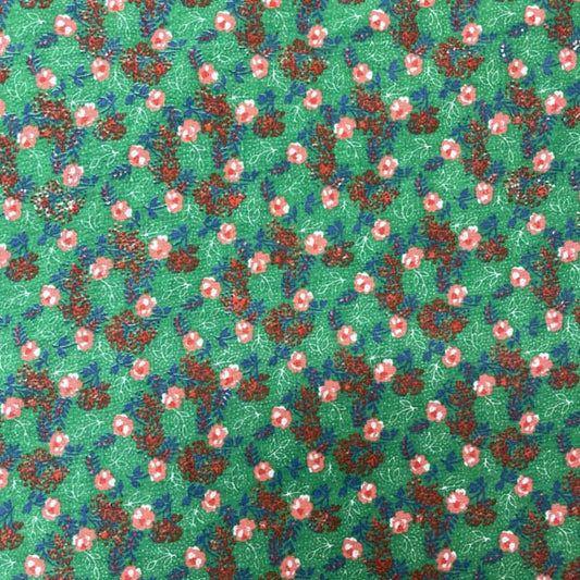 Green & Red Egyptian Block Print Cotton Deadstock Fabric