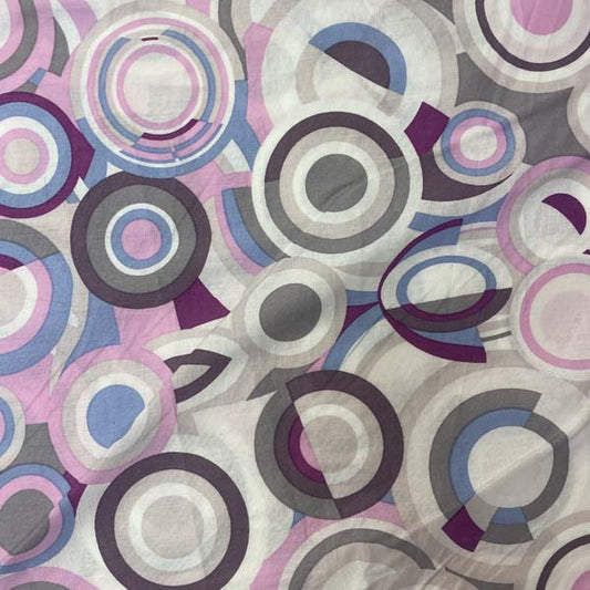 Purple & Blue Geometric Circle Print Cotton Deadstock Fabric
