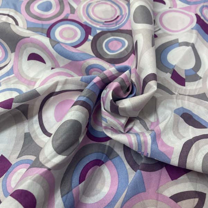 Purple & Blue Geometric Circle Print Cotton Deadstock Fabric