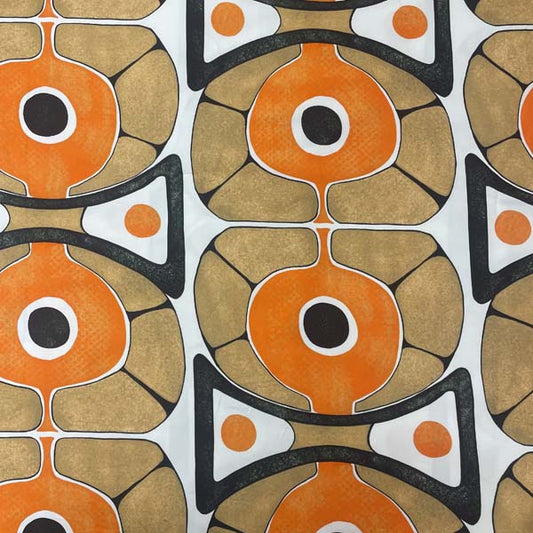 70s Retro Orange Geometric Cotton Deadstock Fabric