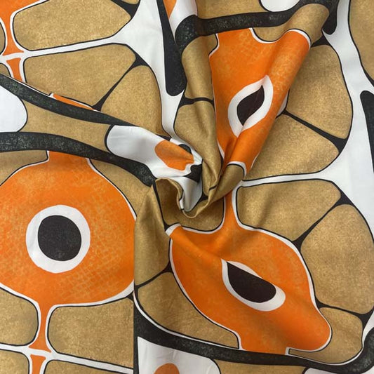 70s Retro Orange Geometric Cotton Deadstock Fabric