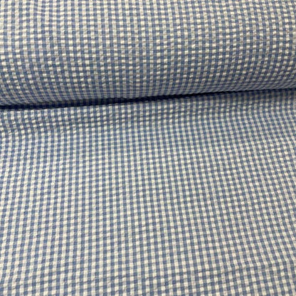 Light Blue & White Gingham Seersucker Deadstock Fabric