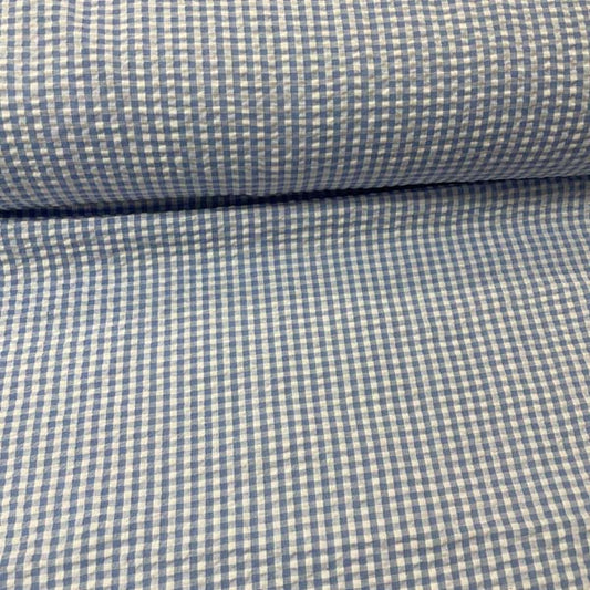 Light Blue & White Gingham Seersucker Deadstock Fabric