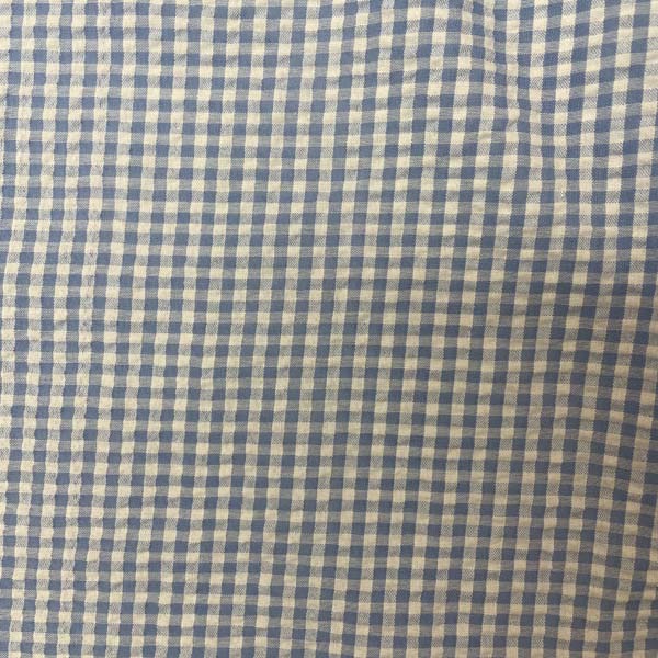 Light Blue & White Gingham Seersucker Deadstock Fabric