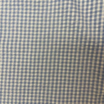 Light Blue & White Gingham Seersucker Deadstock Fabric