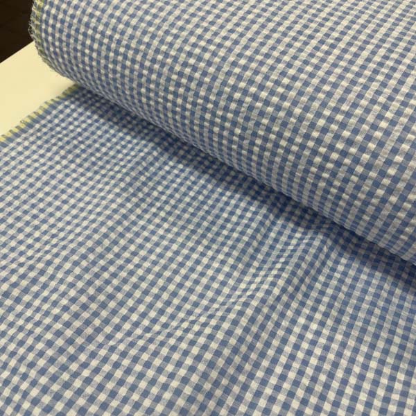 Light Blue & White Gingham Seersucker Deadstock Fabric