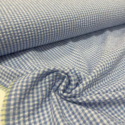 Light Blue & White Gingham Seersucker Deadstock Fabric