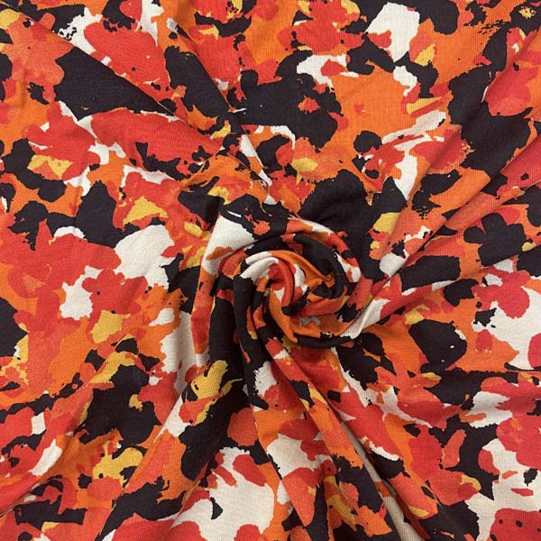 Abstract Camouflage Orange & Yellow Jersey Deadstock Fabric