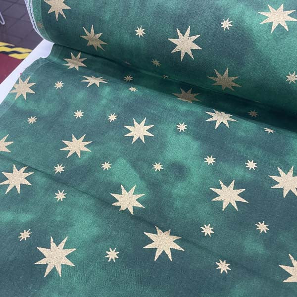 Green & Gold Star Cotton Deadstock Fabric