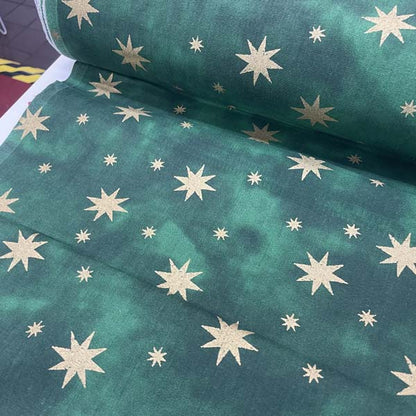 Green & Gold Star Cotton Deadstock Fabric