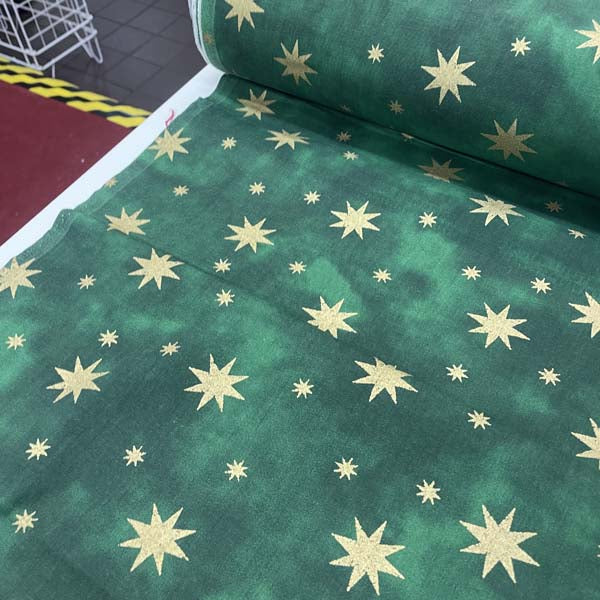 Green & Gold Star Cotton Deadstock Fabric