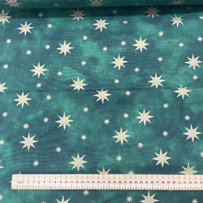 Green & Gold Star Cotton Deadstock Fabric