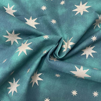 Green & Gold Star Cotton Deadstock Fabric