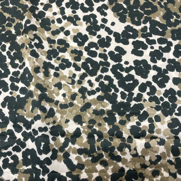 Khaki Leopard Print Polyester Satin Deadstock Fabric