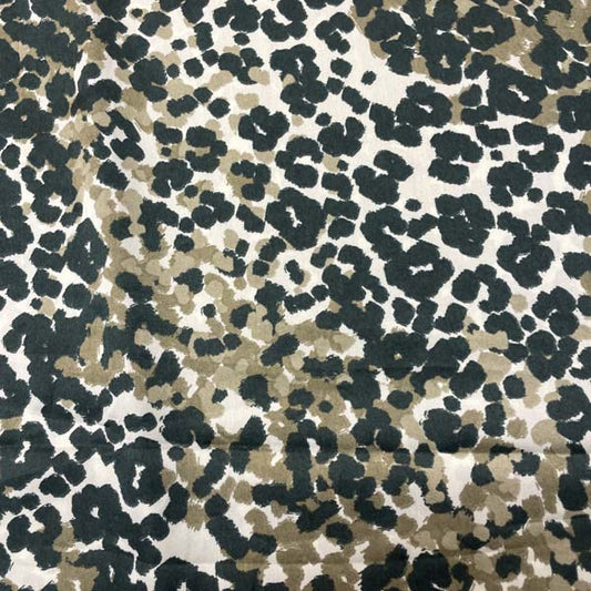 Khaki Leopard Print Polyester Satin Deadstock Fabric