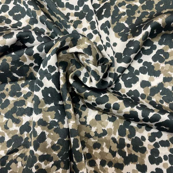 Khaki Leopard Print Polyester Satin Deadstock Fabric