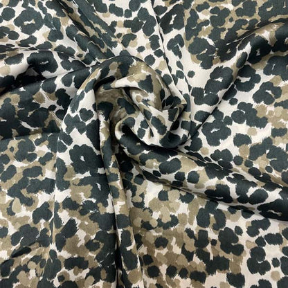Khaki Leopard Print Polyester Satin Deadstock Fabric
