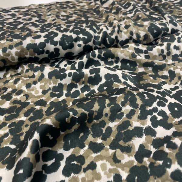 Khaki Leopard Print Polyester Satin Deadstock Fabric